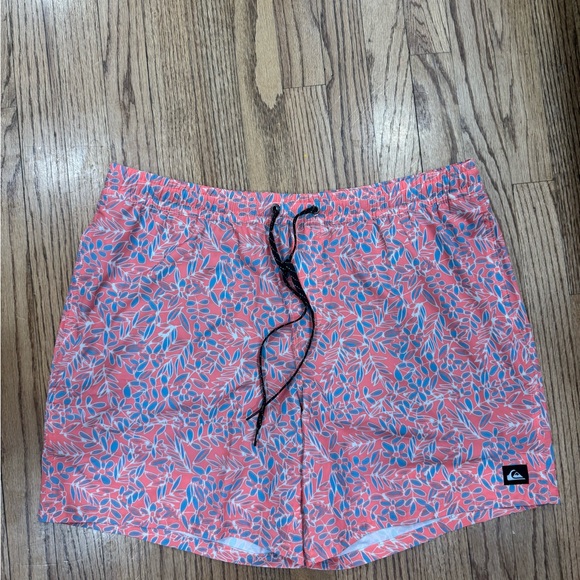 Quiksilver Other - Quiksilver Coral and Teal Leaf Pattern Swim Shorts XL